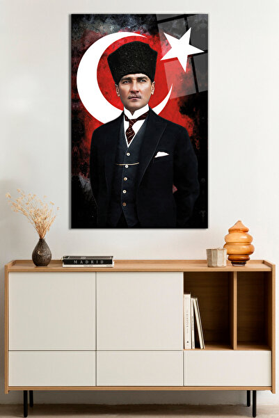 Vitrovelo Türk Bayrağı ve Mustafa Kemal Atatürk Portresi Cam Tablo, Darbelere...