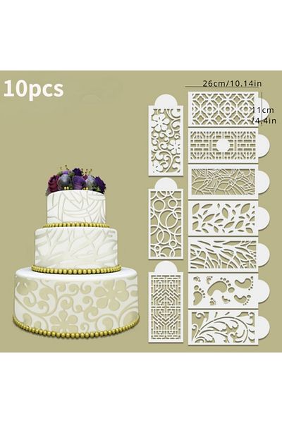 Choice1 10pcs 10PCS/set DIY Fondant Stencil Reusable Cake Decorating Stencil Plastic Spray Mold Stencils Cak