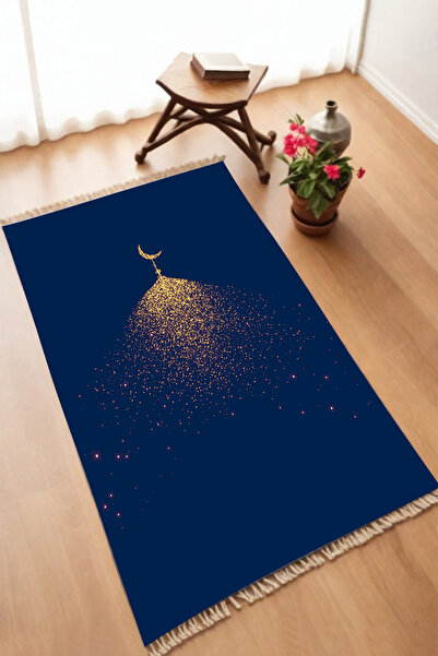 DEKOMOD سجادة صلاة مزخرفة مطبوعة رقمية سوداء غير قابلة للانزلاق مقاس 75 × 120