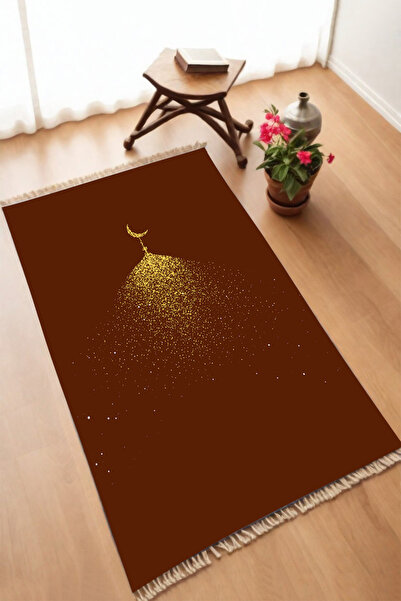 DEKOMOD سجادة صلاة مزخرفة مطبوعة رقمية سوداء غير قابلة للانزلاق مقاس 75 × 120