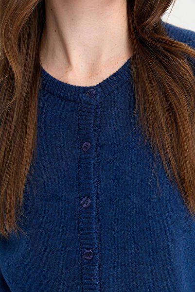 Desen Triko Women's Crew Neck Knitwear Wool Cardigan 21031 Indigo