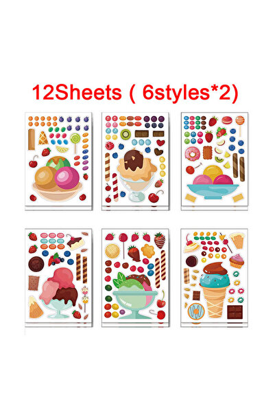 Choice5 12 ورقة ملصقات لصنع كب كيك للأطفال، ملصقات أحجية رائعة لصنع كب كيك بنفسك