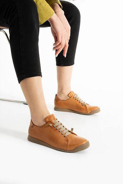 Getcho Hand Women's Genuine Leather Mustard Mink Casual Shoes