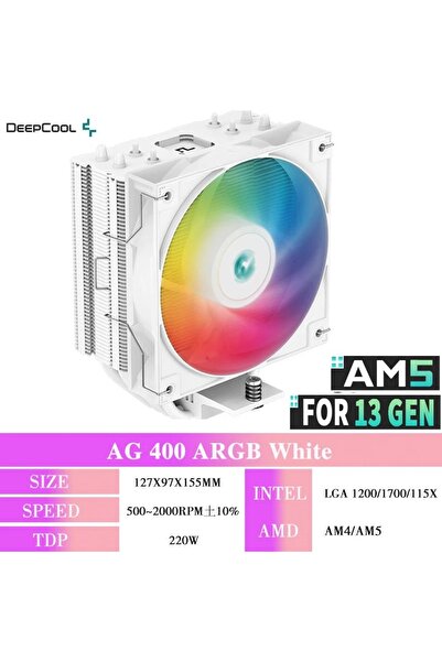 choice2 كما هو موضح، مبرد المعالج AG 400 ARGB أبيض من DEEPCOOL، مزود بأربعة أ...