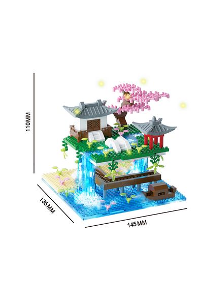 Choice In Bag Small Peach Waterfal Taohuatan Lake Themed Micro Brick Building Blocks Set Adult Creative Toy