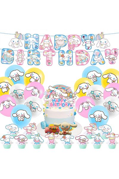 Miniso Cinnamoroll Set Sanrio Theme Party Decorations Hello Kitty Kuromi Cinnamoroll Decorated Flag Cake Ca