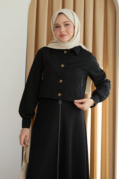 InStyle Black Suit with Zipper Pocket Bolero Skirt