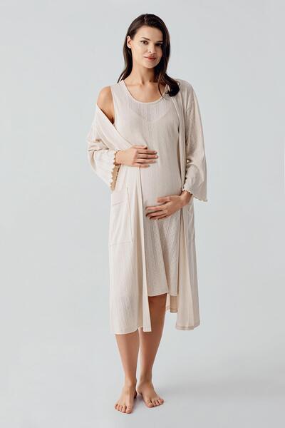 Artış Thick Strap Openwork Flexible Cotton Maternity Dressing Gown Nightgown Set