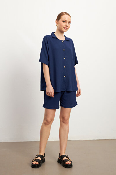 MODAGEN Γυναικείο κοστούμι σορτς με κοντομάνικο μπλε Navy