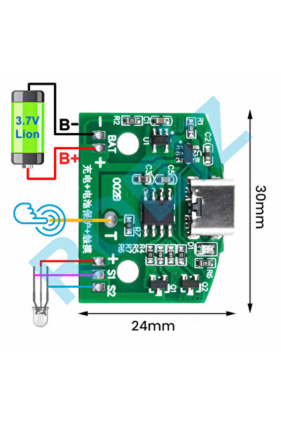 ROBİZ Type C Usb Masa Lamba Dokunmatik Led Dimmer  Gece Lambası 3.7V Lion Lityum Pil Şarj 8W Parlaklık