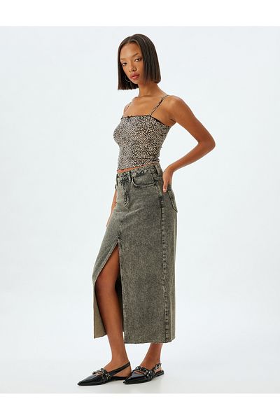 Koton Crop Tank Top Leopard Bow Rope Strap Slim Fit