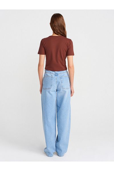 Dilvin 71795 Stonewashed Balloon Denim Trousers-Light Blue