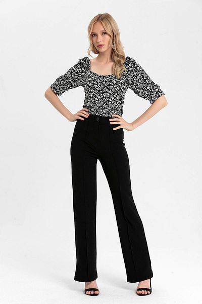 ŞİMAL Women's Cuffed Flared Trousers 250203   -