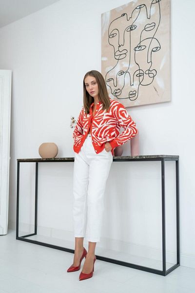 gelirr Orange Patterned and Buttoned Short Cardigan