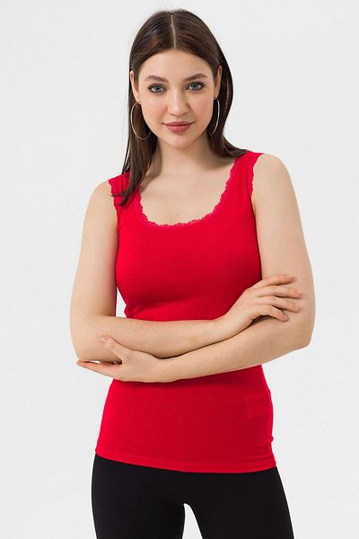 ŞİMAL Tricou de damă din bumbac pieptănat cu dantelă