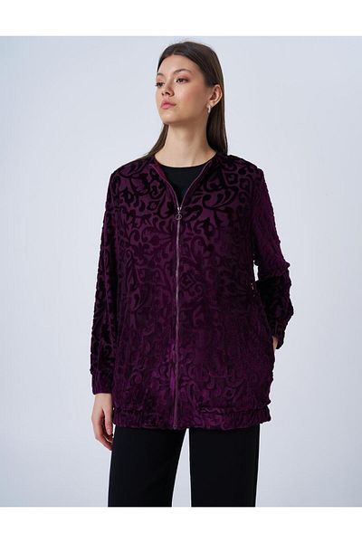 Kayra Patterned Crew Neck Jacket Plum