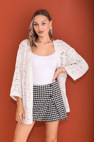 ŞİMAL Women's Open Front Patterned Knitwear Knitted Cardigan 245046   -