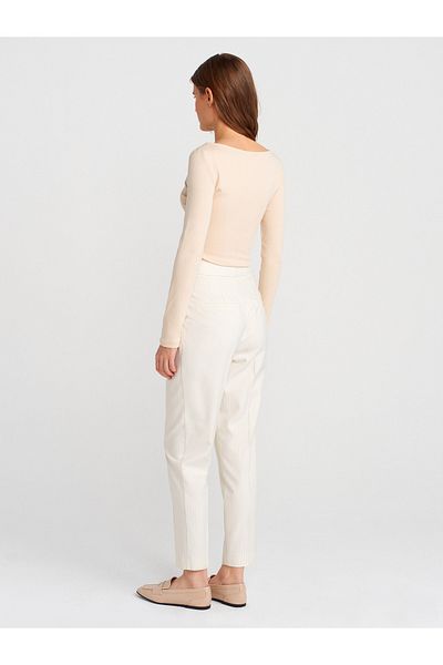 Dilvin 71621 High Waist Pleated Trousers-Ecru