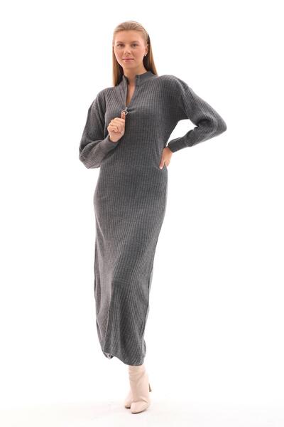 ŞİMAL Kadın Fermuar Detaylı Uzun Elbise 245032 -