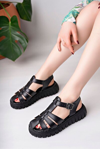 İrem Ayakkabı Women's Black Caged Sandals