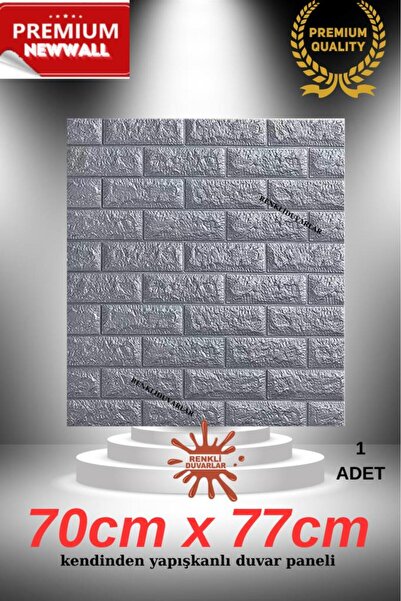 Renkli Duvarlar 70cm x 77cm 1 Adet Yapışkanlı Gri Sünger Duvar Paneli 3D Kaba...