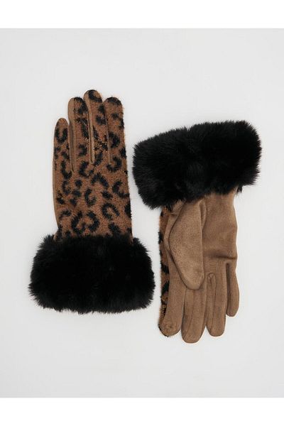 Kayra Leopard Patterned Gloves Brown