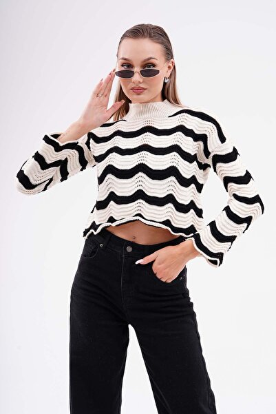 ŞİMAL Жіночий трикотажний светр із зигзагоподібним візерунком 245143 -