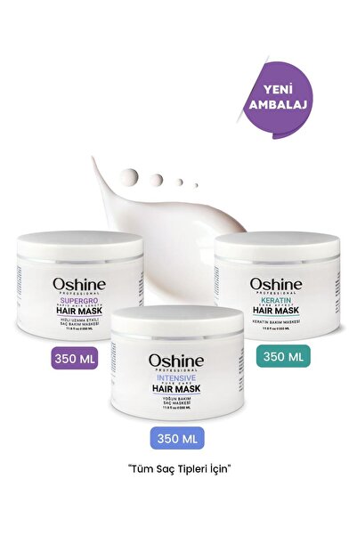 OSHİNE Saç Bakım Maske Seti (SUPERGRO MASK, INTENSİVE MASK, KERATİNE MASK), 1...