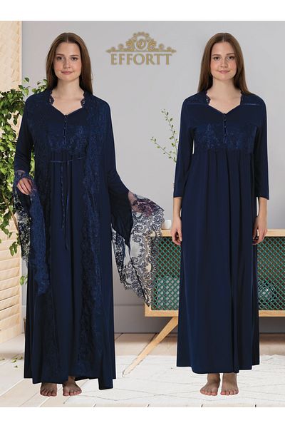 lohusacenneti Lace Detailed Nightgown Dressing Gown 2-Piece Maternity Set