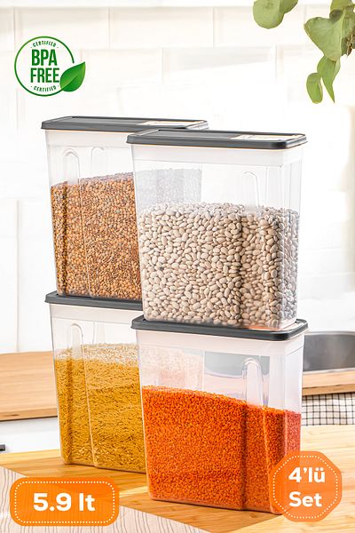 Porsima Org-451 4-Piece Sandy Mega Size Airtight Storage Container Food Storage Container Set Anthracite 5,90 Lt