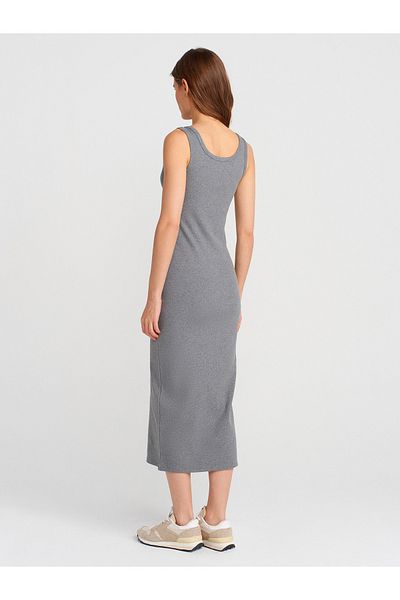 Dilvin 91382 Button Detailed Midi Dress-Anthracite