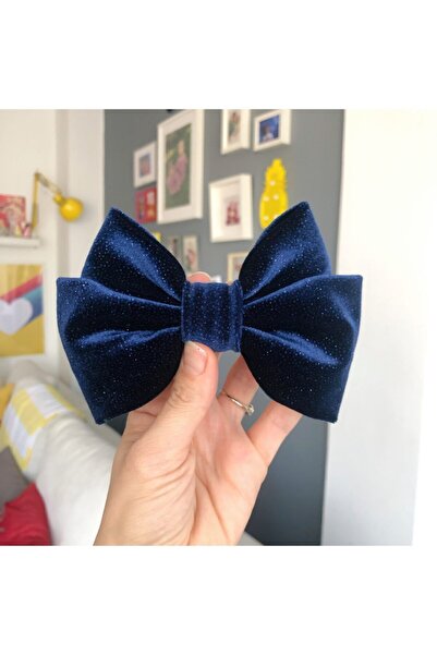 Maandmaa Xl Glıtter Velvet Simli Lacivert Kadife Büyük Fiyonk Toka