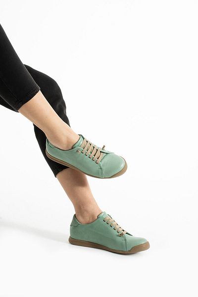 Getcho Hand Women's Genuine Leather Green Mink Casual Shoes