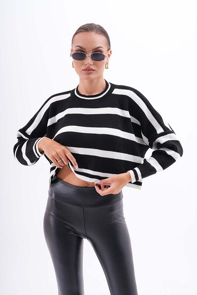ŞİMAL Pulover de damă cu decolteu în dungi - Model scurt 245176