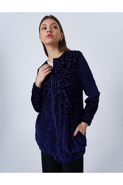 Kayra Patterned Purple Crew Neck Jacket