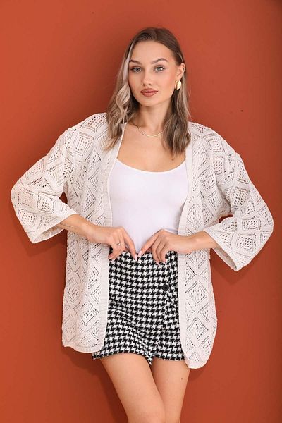 ŞİMAL Γυναικεία Bakalava Pattern Open Knit Knitted Cardigan 245068 -