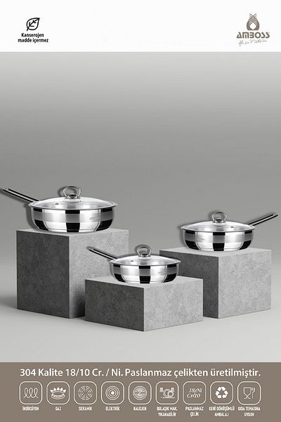 Amboss Mega Steel 6 Piece Stainless Steel Frying Pan Set with Cover