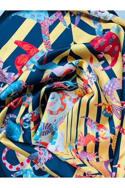 Bolder Scarf Navy/Yellow Figured Scarf 100*100