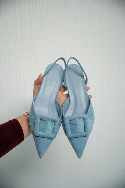 LAMİNTA Pantofi cu toc pentru femei Nicole Baby Blue din piele intoarsa