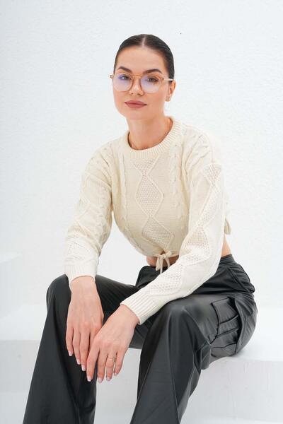 ŞİMAL Трикотажний короткий светр - жіночий, зі збірками на спідниці, 245140