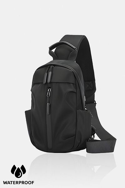 D'VERS Black Cross Strap Shoulder and Waist Bag with Water Repellent Fabric and Zipper Feature