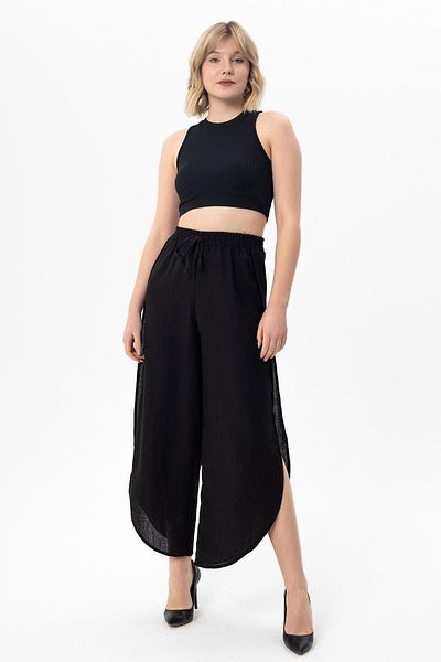 ŞİMAL Women's Slit Detailed Linen Trousers 250128   -