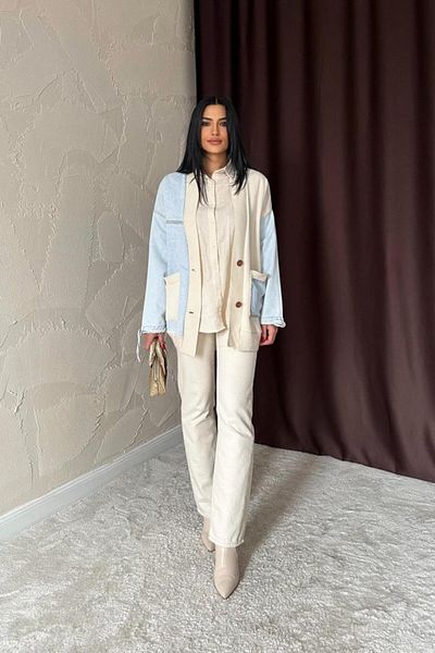 KAZAK Blue Garnished Denim Cardigan