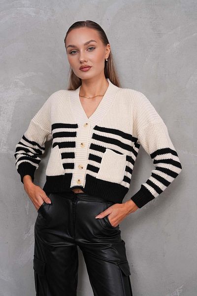 ŞİMAL Cardigan tricotat pentru femei, cu model în dungi, cu buzunare duble 245196   -