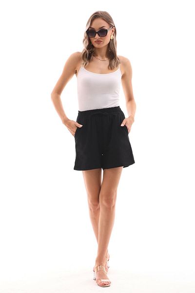 ŞİMAL Pantaloni scurți de in pentru femei cu talie elastică și buzunare 250131   -