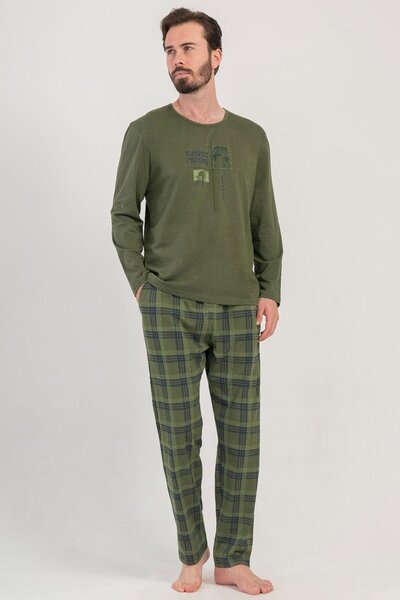 VİENETTA Vienetta Man Haki Erkek Uzun Kollu Pamuklu Pijama Takımı