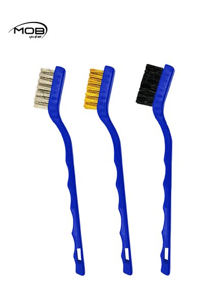 Mob 3-Piece Wire Brush Set – Nylon, Brass, and Steel Bristles for Cleaning and Rust Removal
