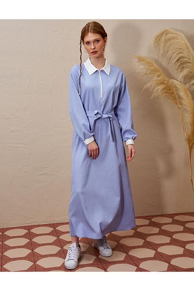 KYR Φόρεμα με μισό φερμουάρ Airman Blue Seersucker