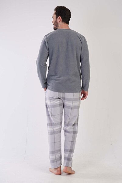 VİENETTA Vienetta Man Erkek Gri Uzun Kollu Polar Pijama Takımı