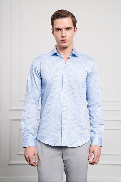 Morven Cămașă pentru bărbați A. BLUE din bumbac cu model italian cu guler slim fit